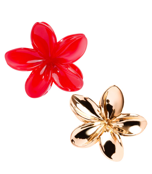 Gold & Red Hawaiian Flower Clip Set