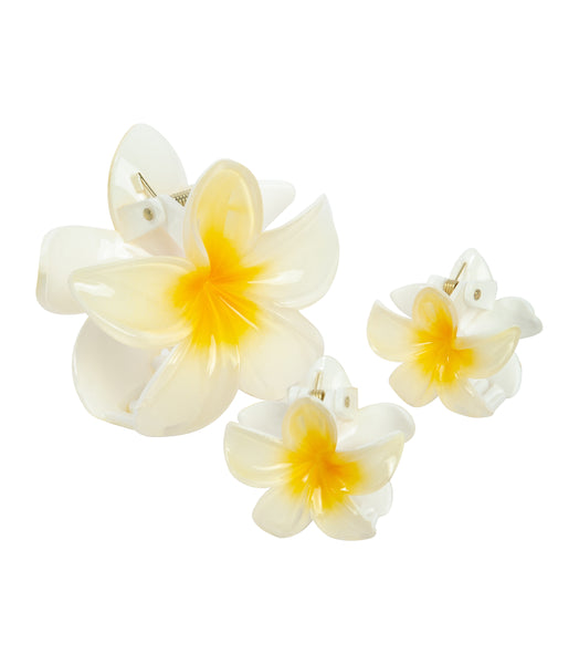 Hawaiian Flower Clip Set - White