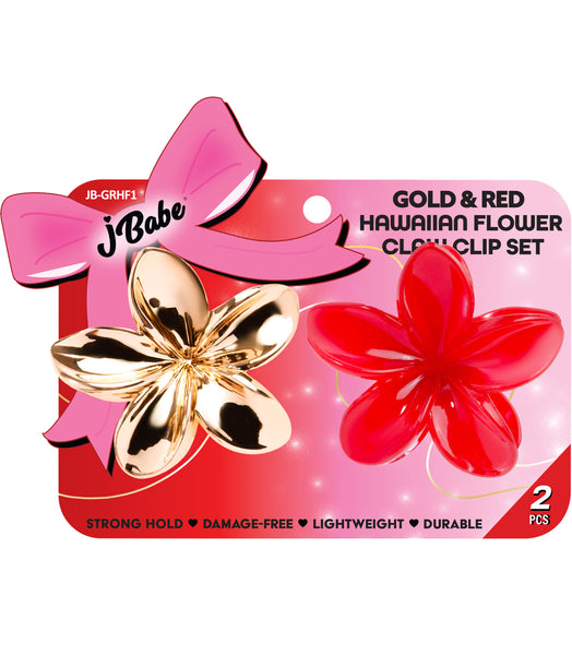 Gold & Red Hawaiian Flower Clip Set