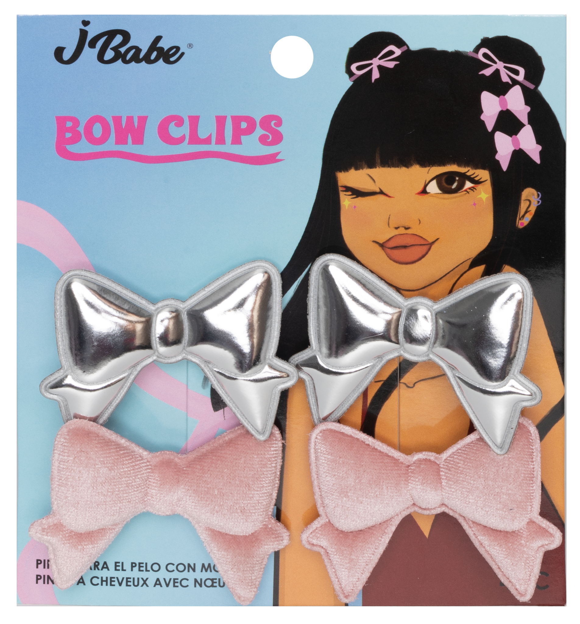 Bow Clips - Pink/Silver (4 pcs)