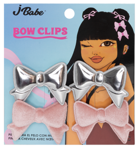 Bow Clips - Pink/Silver (4 pcs)