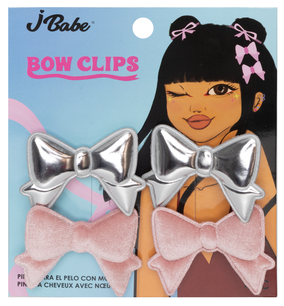 Bow Clips - Pink/Silver (4 pcs)