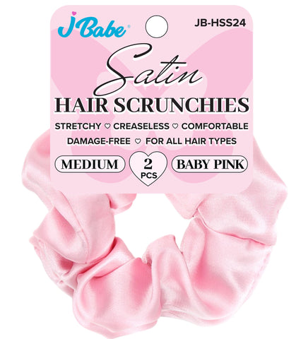 2pc Satin Hair Scrunchies - Baby Pink