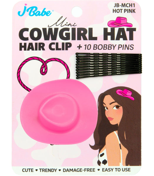Mini Cowgirl Hat Hair Clip + 10 Bobby Pins - Hot Pink