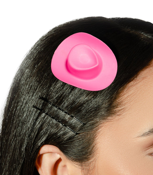 Mini Cowgirl Hat Hair Clip + 10 Bobby Pins - Hot Pink