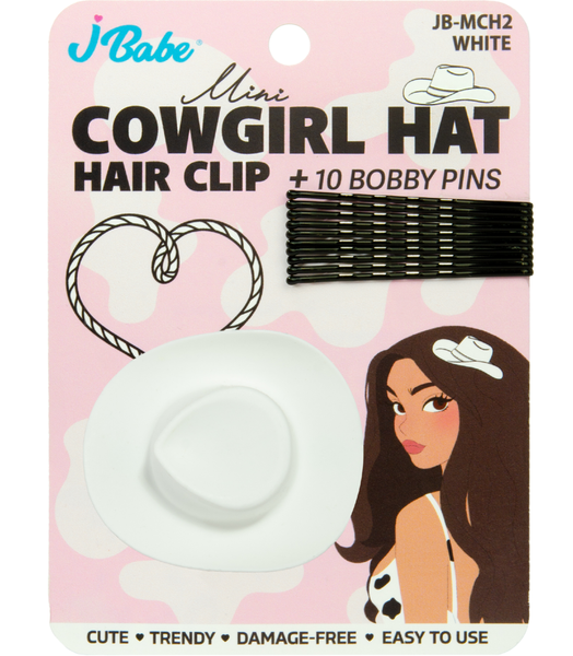 Mini Cowgirl Hat Hair Clip + 10 Bobby Pins -  White