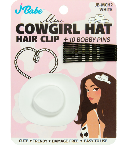 Mini Cowgirl Hat Hair Clip + 10 Bobby Pins -  White