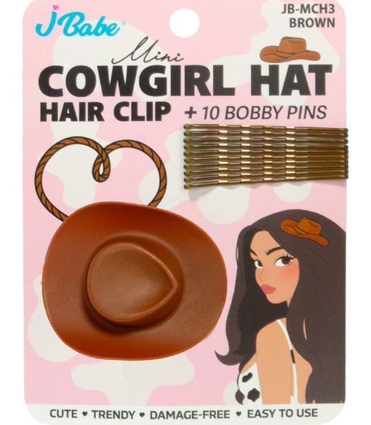 Mini Cowgirl Hat Hair Clip + 10 Bobby Pins - Brown