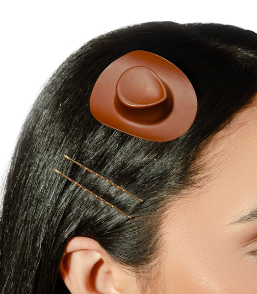 Mini Cowgirl Hat Hair Clip + 10 Bobby Pins - Brown