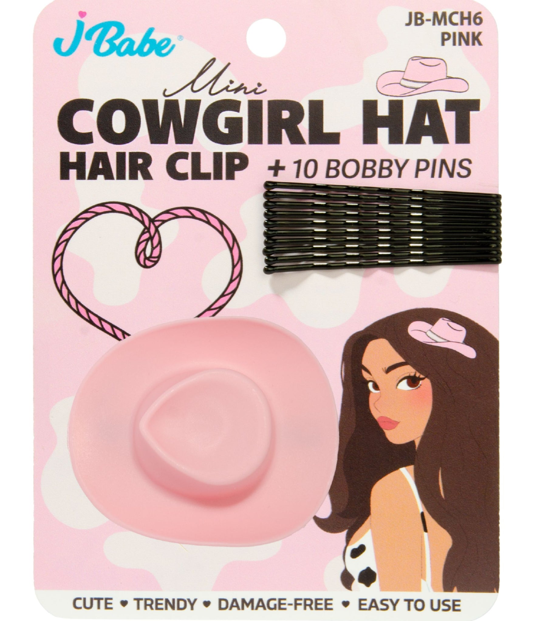 Mini Cowgirl Hat Hair Clip + 10 Bobby Pins - Pink