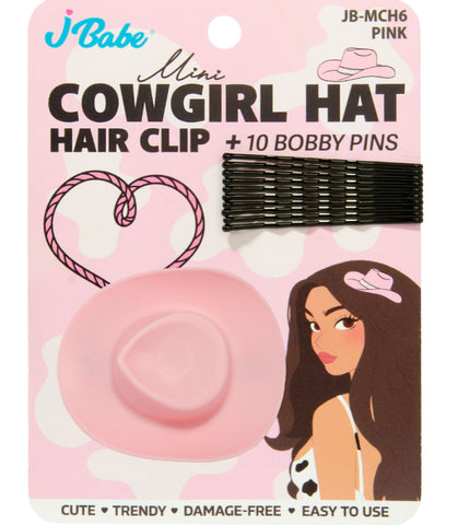 Mini Cowgirl Hat Hair Clip + 10 Bobby Pins - Pink