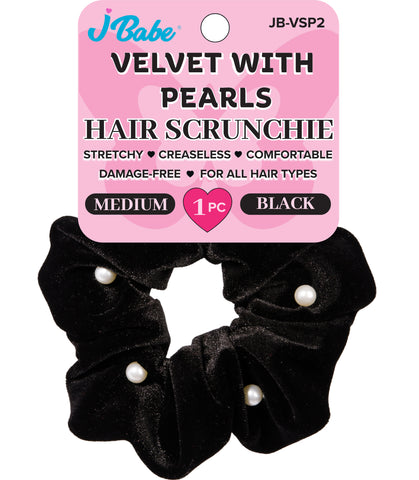 Pearl Velvet Hair Scrunchie - Black
