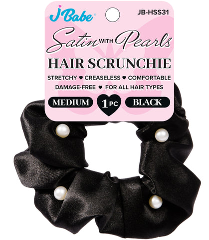 Pearl Satin Scrunchie - Black