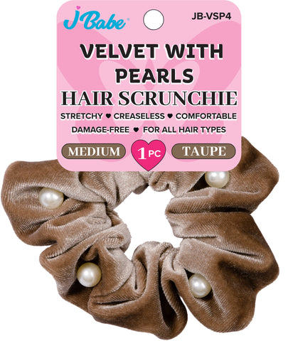Pearl Velvet Hair Scrunchie - Taupe