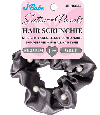 Pearl Satin Scrunchie - Grey