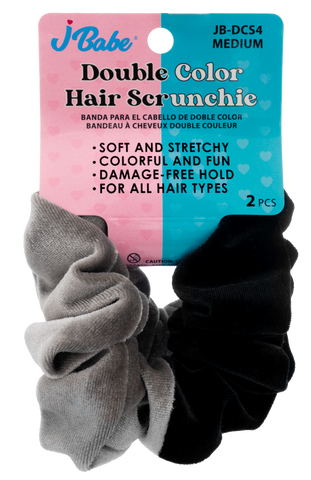 Double Color Hair Scrunchies - Black/Gray (2 pcs)