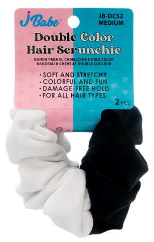 Double Color Hair Scrunchies - Black/White (2 pcs)