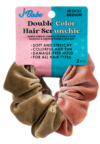 Double Color Hair Scrunchies - Pink/Beige (2 pcs)