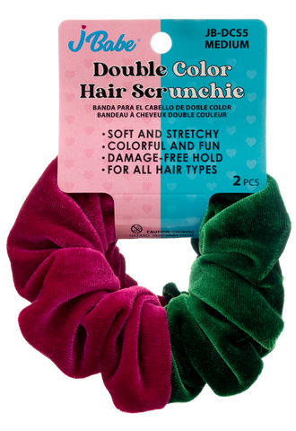 Double Color Hair Scrunchies - Pink/Green (2 pcs)