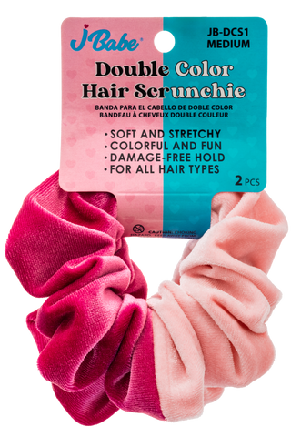 Double Color Hair Scrunchies - Pink/Light Pink (2 pcs)