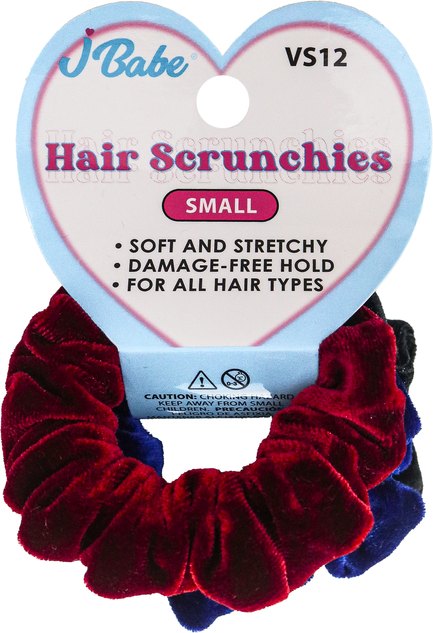 3pc Small Hair Scunchies - Blue, Black & Red