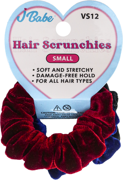 3pc Small Hair Scunchies - Blue, Black & Red