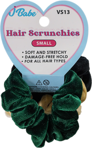 3pc Small Hair Scunchies - Black, Green & Tan