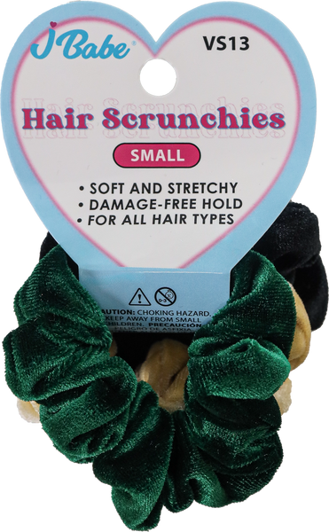 3pc Small Hair Scunchies - Black, Green & Tan