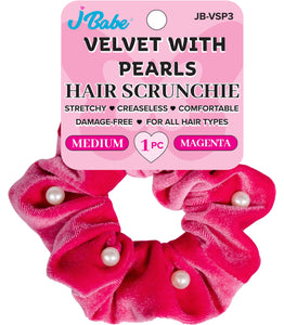 Pearl Velvet Hair Scrunchie - Magenta