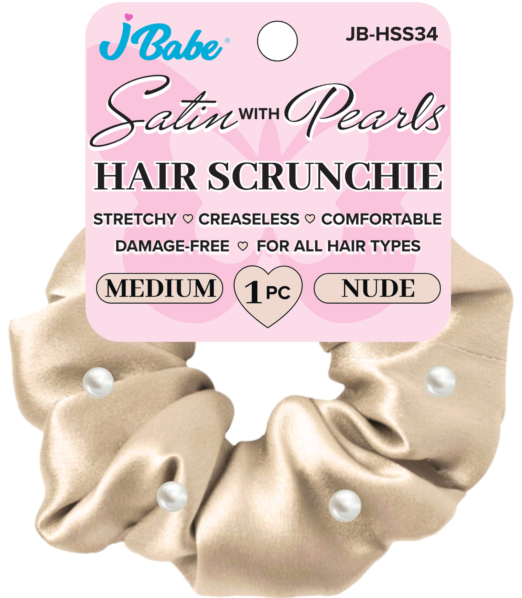 Pearl Satin Scrunchie - Nude