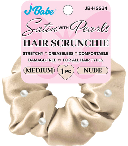 Pearl Satin Scrunchie - Nude