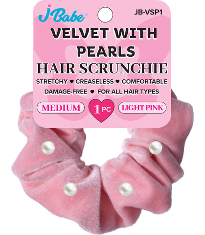 Pearl Velvet Hair Scrunchie - Light Pink