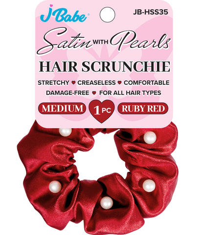 Pearl Satin Scrunchie - Ruby Red