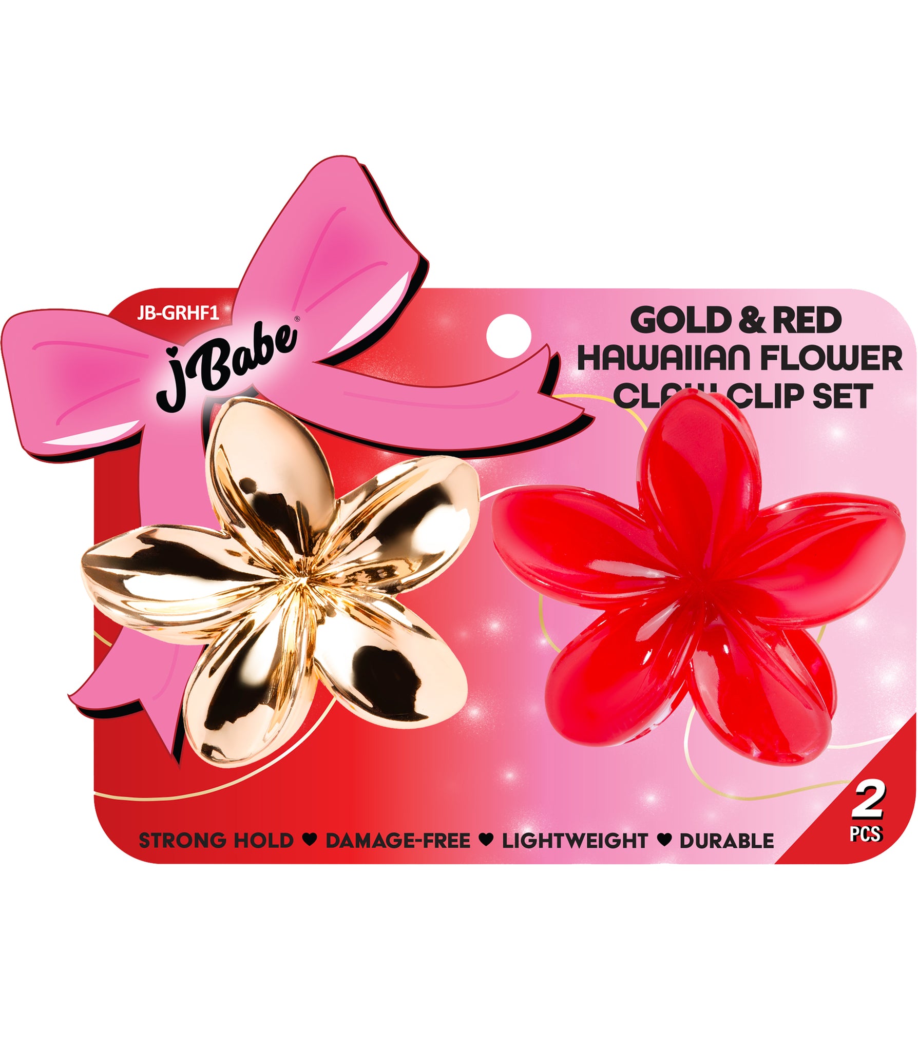 Gold & Red Hawaiian Flower Clip Set