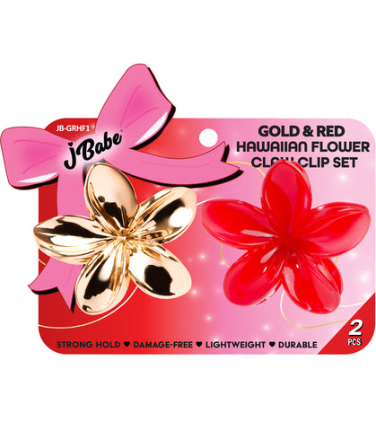 Gold & Red Hawaiian Flower Clip Set
