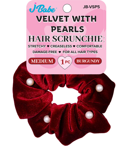 Pearl Velvet Hair Scrunchie - Burgundy