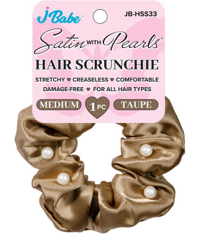 Pearl Satin Scrunchie - Taupe